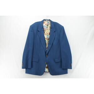 Vtg Palm Beach Mens 46 L Blazer Hopsack Blue Wool Blend Sports Lining Coat